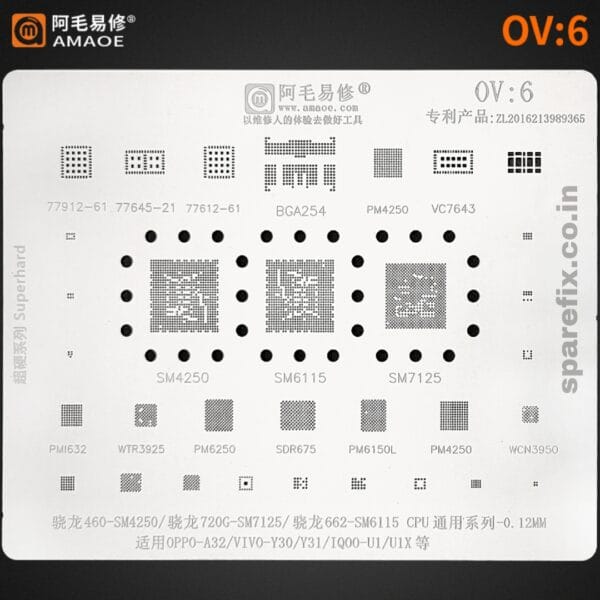 Amaoe BGA Reballing Stencil OV6 For OPPO-A32 VIVO-Y30 Y31 SM7125 SM6115 CPU Phone Repair Tools